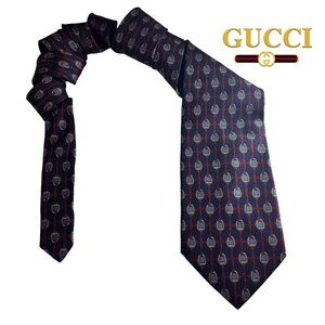 Paolo Gucci Necktie 100% Silk Classic Horse Bit Print Branded Crest Vintage